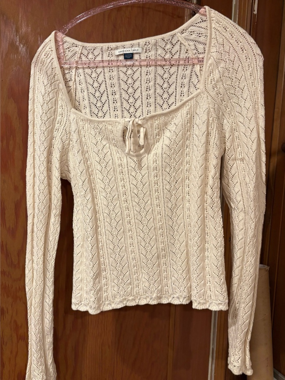 American Eagle low cut crochet tie neck sweater - Picture 2 of 4